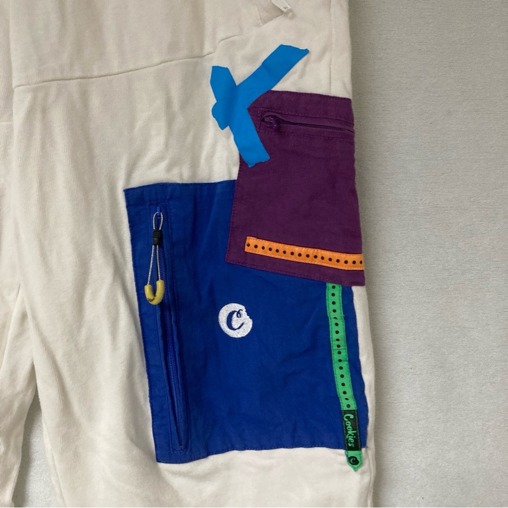 Cookies Men's Sweatpants Cream Cargo Pants Multicolor Pockets Cotton Sz M - Picture 9 of 16